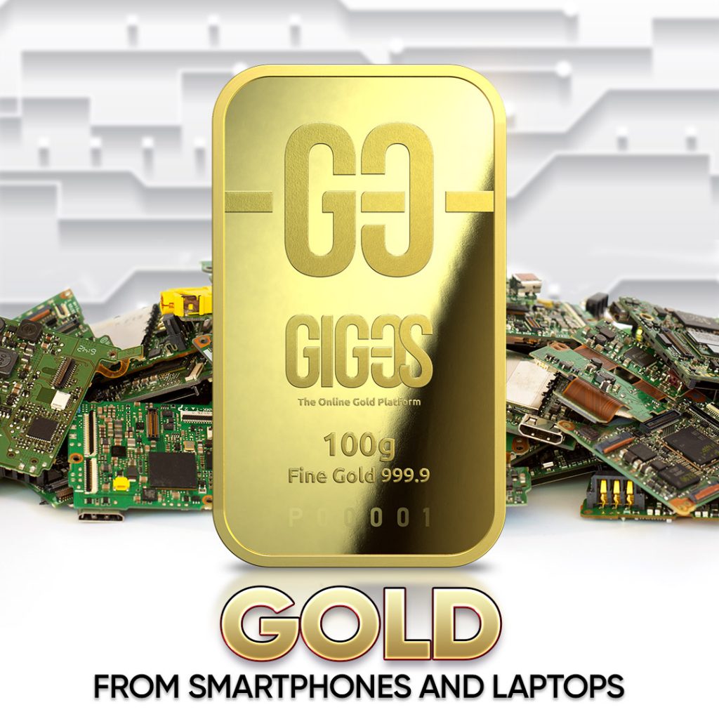 goud van smartphones en laptops